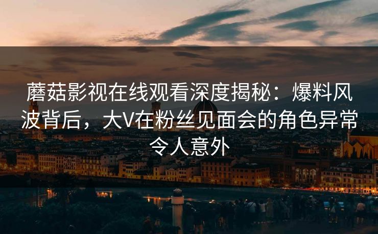 蘑菇影视在线观看深度揭秘：爆料风波背后，大V在粉丝见面会的角色异常令人意外