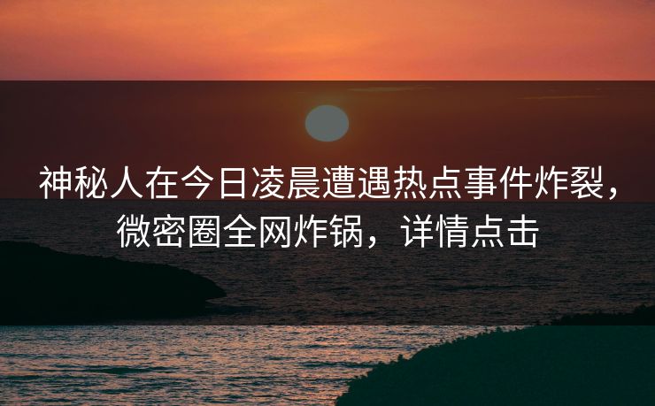 神秘人在今日凌晨遭遇热点事件炸裂，微密圈全网炸锅，详情点击